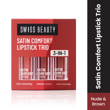 Swiss Beauty Satin Comfort Lipstick Trio 3-In-1 Combo - Nude And Brown