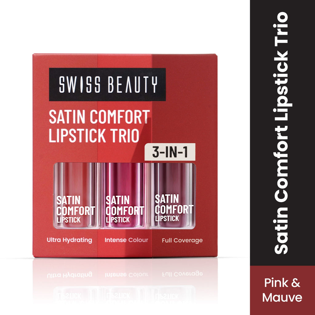 Swiss Beauty Satin Comfort Lipstick Trio 3-In-1 Combo - Pink And Mauve