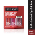 Swiss Beauty Satin Comfort Lipstick Trio 3-In-1 Combo - Pink And Mauve