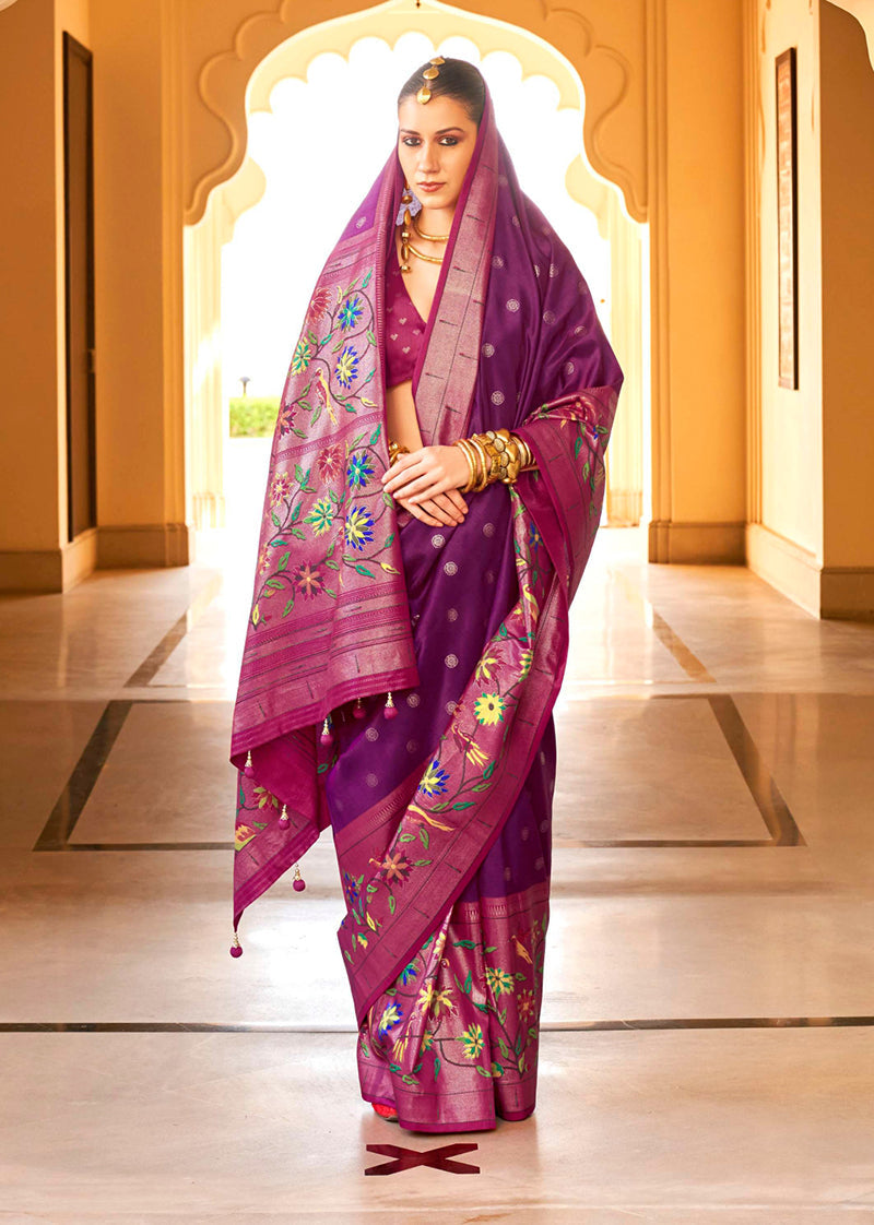 Monjolika Fashion Purple Colour Soft Silk Sarees With Traditional Motifs - Distacart
