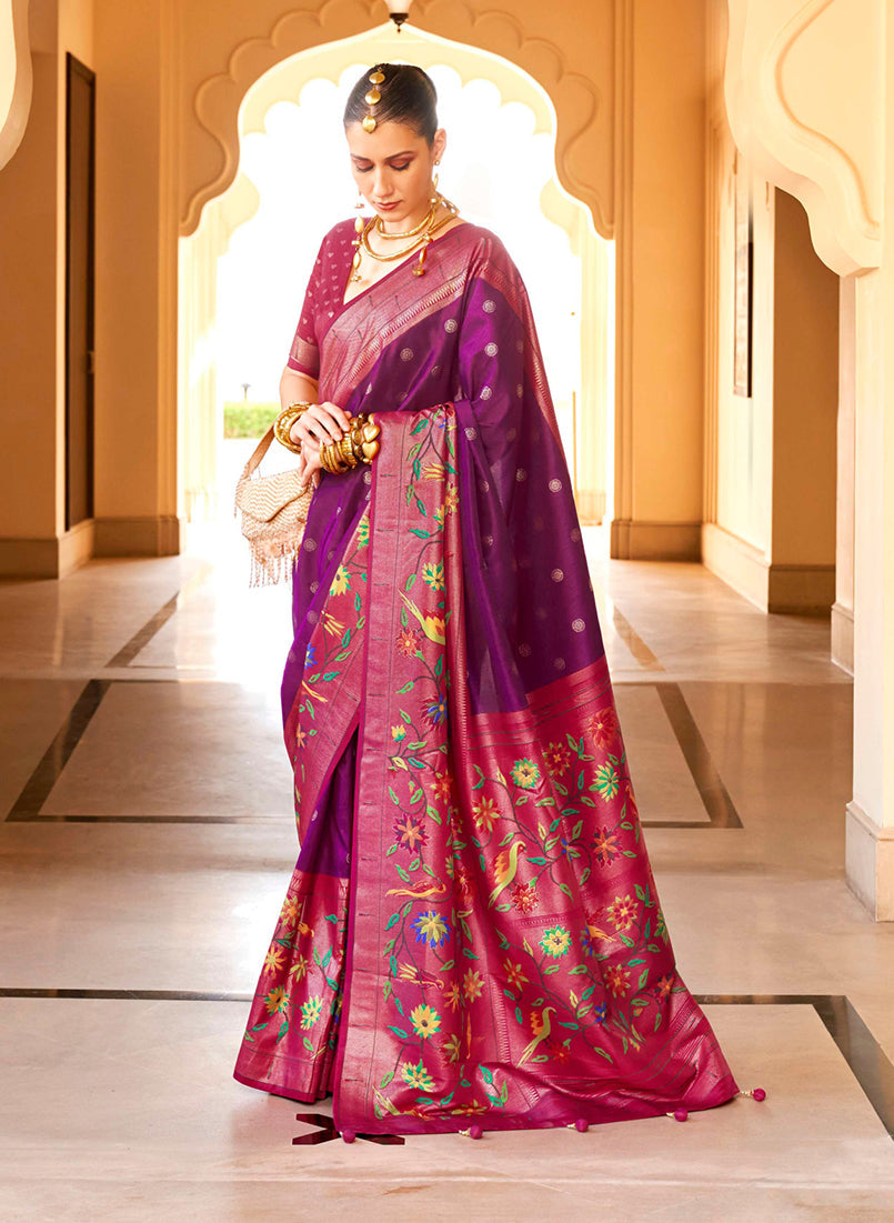 Monjolika Fashion Purple Colour Soft Silk Sarees With Traditional Motifs - Distacart