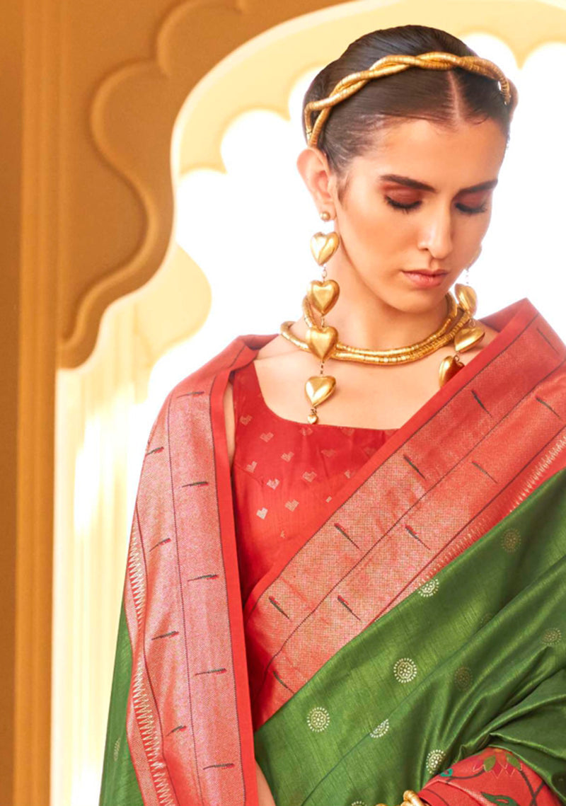 Monjolika Fashion Mehendi Colour Soft Silk Sarees With Traditional Motifs - Distacart
