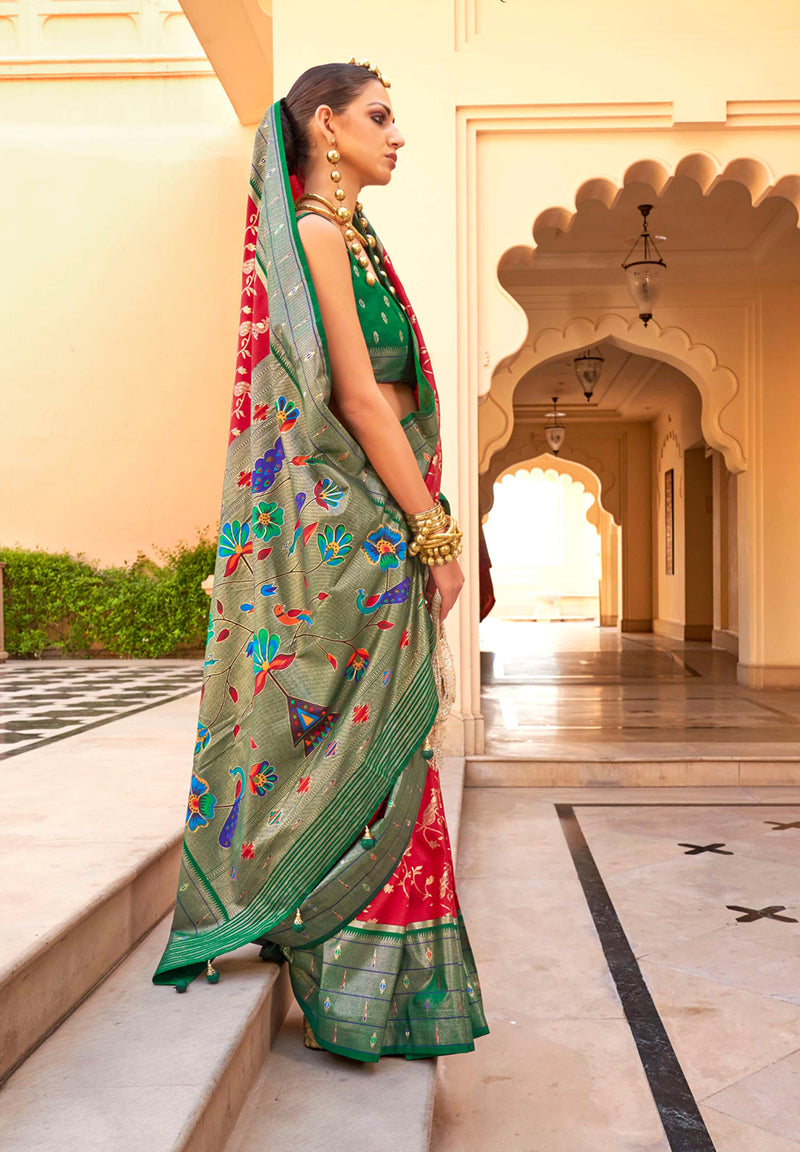 Monjolika Fashion Crimson Colour Soft Silk Sarees With Traditional Motifs - Distacart