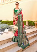 Monjolika Fashion Crimson Colour Soft Silk Sarees With Traditional Motifs - Distacart