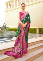 Monjolika Fashion Dark Green Colour Soft Silk Sarees With Traditional Motifs - Distacart