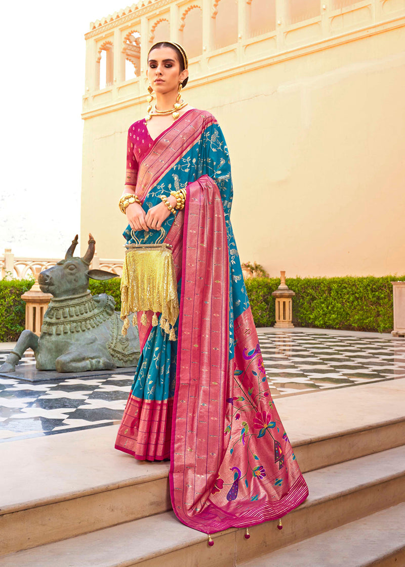 Monjolika Fashion Blue Colour Soft Silk Sarees With Traditional Motifs - Distacart