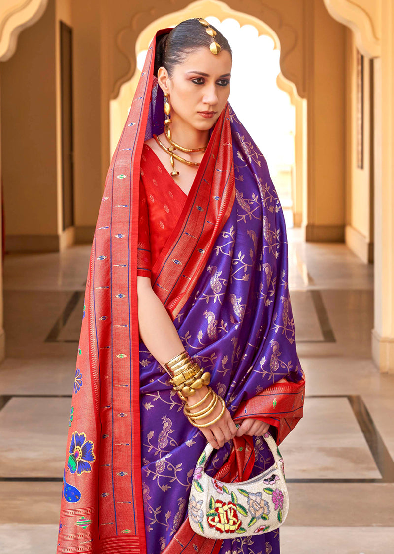 Monjolika Fashion Violet Colour Soft Silk Sarees With Traditional Motifs - Distacart