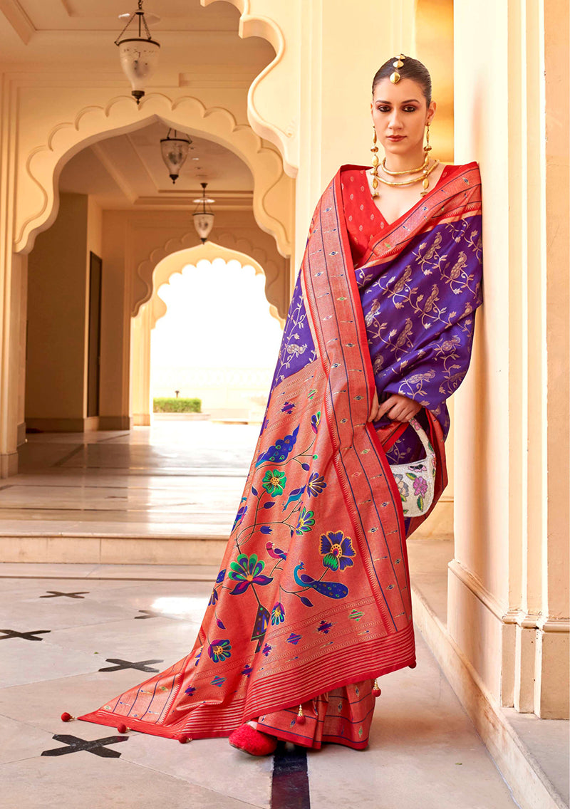 Monjolika Fashion Violet Colour Soft Silk Sarees With Traditional Motifs - Distacart