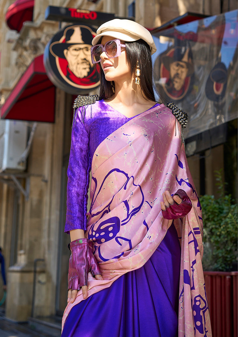 Monjolika Fashion Baby Pink Colour Satin Silk Printed Lightwear Saree For Women - Distacart