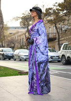 Monjolika Fashion Lilac Colour Satin Silk Printed Lightwear Saree For Women