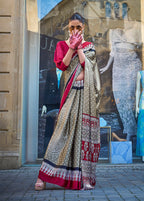 Monjolika Fashion Light Brown Colour Satin Silk Printed Lightwear Saree For Women - Distacart