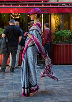 Monjolika Fashion Grey Colour Satin Silk Printed Lightwear Saree For Women - Distacart