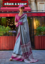 Monjolika Fashion Grey Colour Satin Silk Printed Lightwear Saree For Women - Distacart