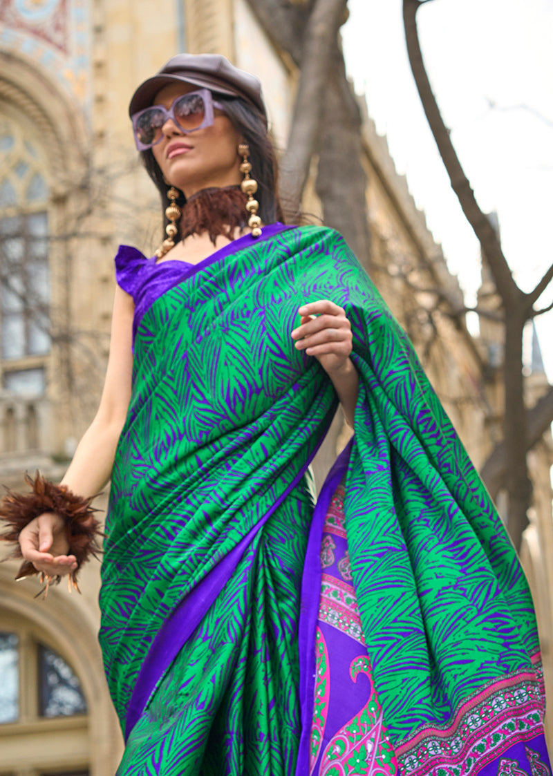 Monjolika Fashion Royal Blue Colour Satin Silk Printed Lightwear Saree For Women - Distacart