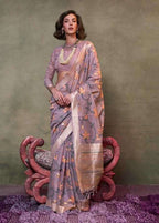 Monjolika Fashion Light Lilac Colour Mulmul Cotton Printed Lightwear Saree