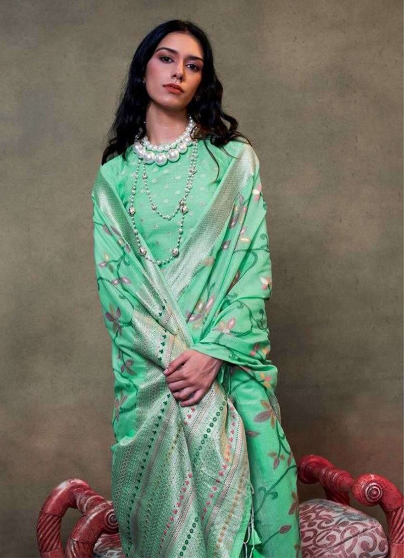 Monjolika Fashion Sea Green Colour Mulmul Cotton Printed Lightwear Saree - Distacart