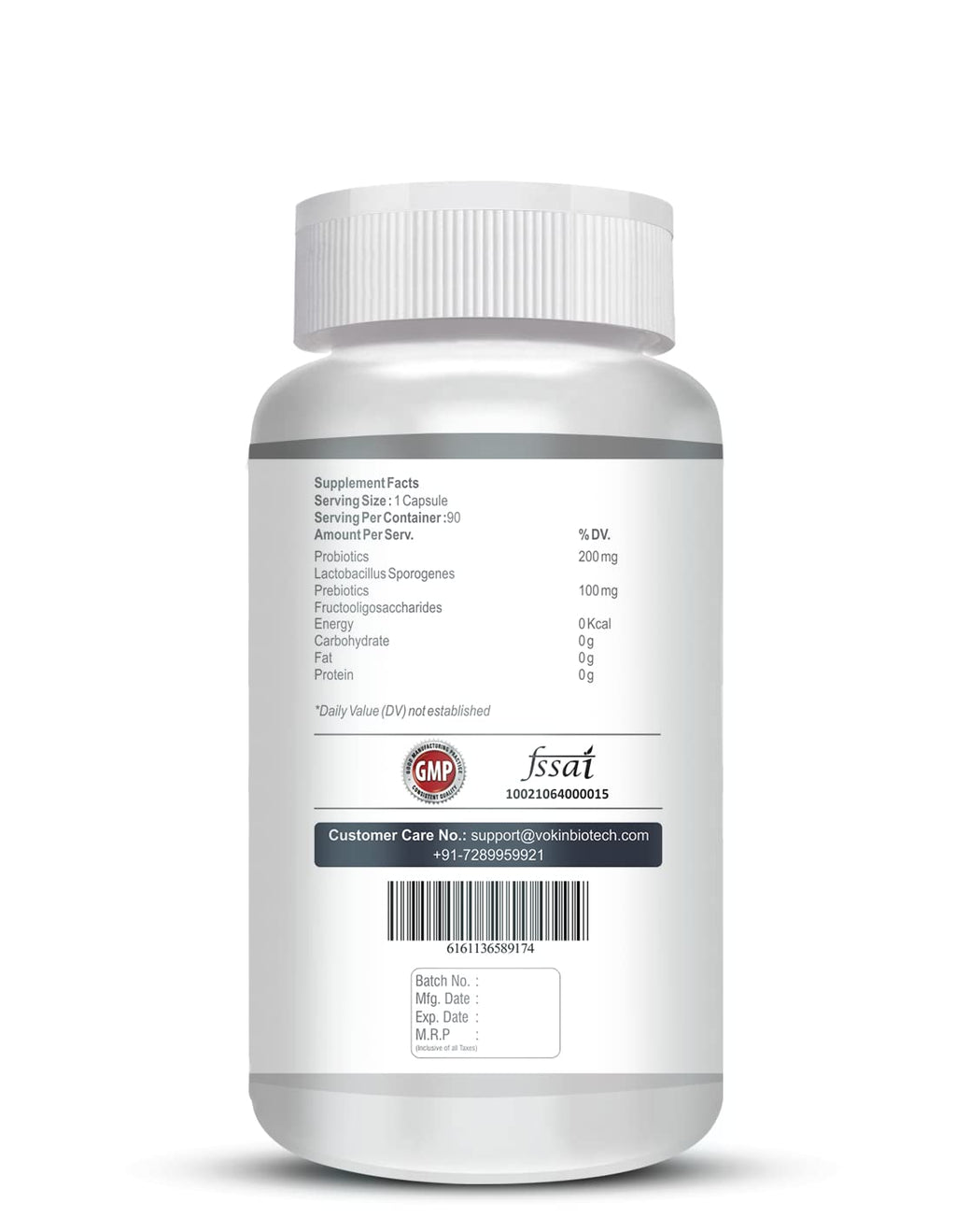 Vokin Biotech Prebiotics + Probiotics 20 Billion Cfu Supplement with Delayed-Release Capsules for Temperature Stable, Digestion and Immune Health