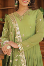 Joban Fashion Green Georgette Sequence Embroidery Work Kurta Set - Distacart