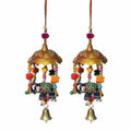 Handicrafts Paradise Umbrella with Elephant Painted and Metal Bell Paper Mache Door Hanging (7.65 cm x 7.65 cm x 22.95 cm, Set of 2)