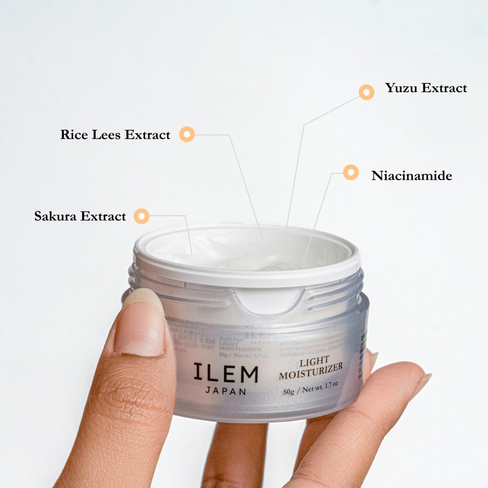 ILEM JAPAN Light Moisturizer Face Cream 50g | Japanese Oil-Gel Cream for Oily Skin | Niacinamide + Ceramide NP + Squalane + Centella Cica | For Women & Men | Made in Japan