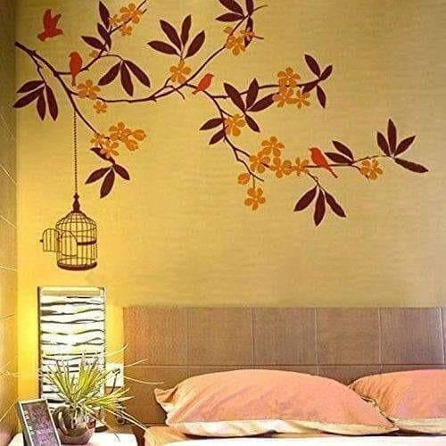 Branch Flowers and Cage Wall Sticker - Multi color