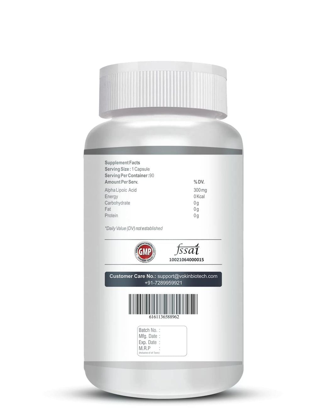 Vokin Biotech Alpha Lipoic Acid (ALA) 300 mg- Support Nerve Health & Sugar Metabolism)