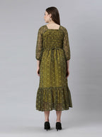 Souchii Black Bandhani Printed Ethnic Fit & Flare Dress