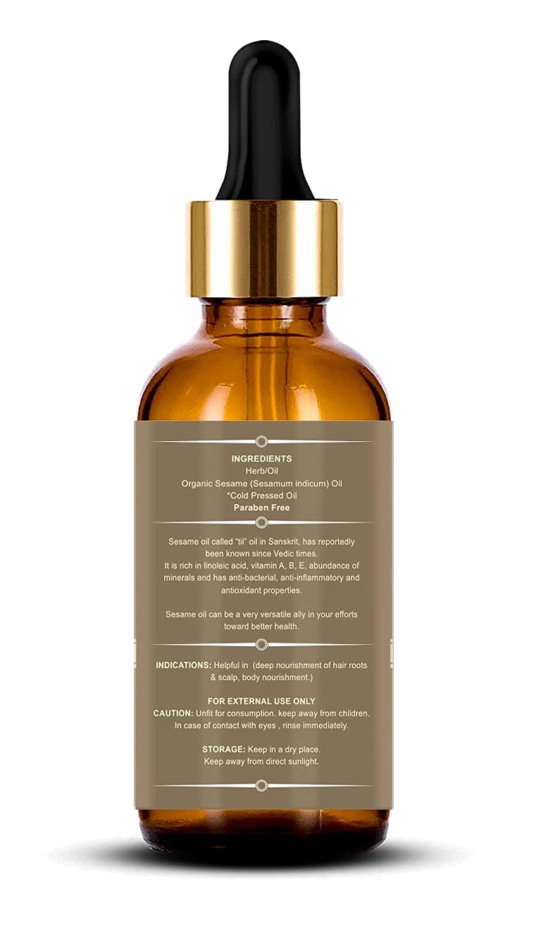 Vokin Biotech Organic Sesame Pure Cold Pressed Oil For Hair, Body, Skin Care, Massage,