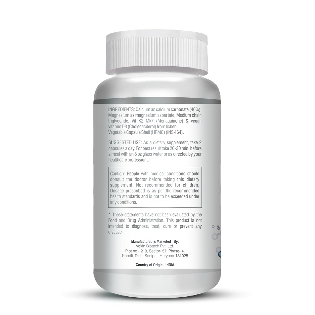 Vokin Biotech Calcium with Magnesium, Vitamin D3 & Vitamin K2- Mk-7 - Support Bone Health- 572mg