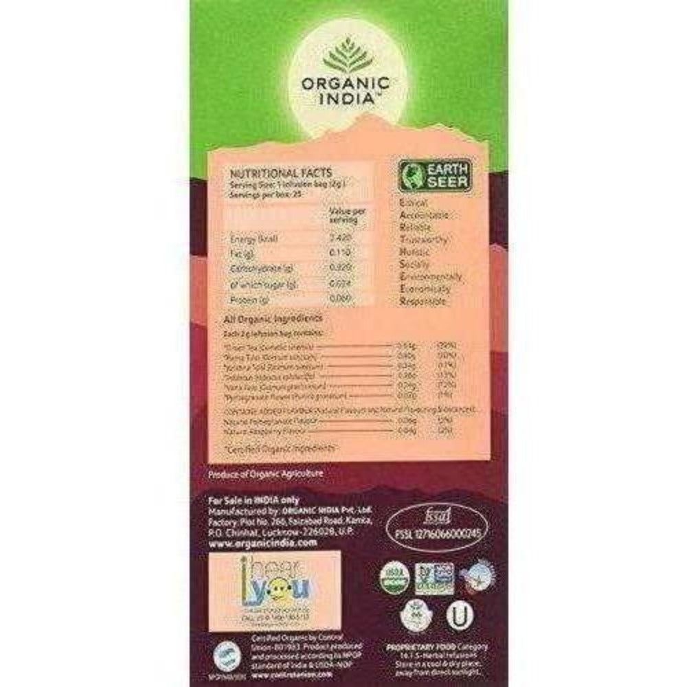 Organic India Tulsi Green Tea, Pomegranate, 25 Tea Bags - Distacart