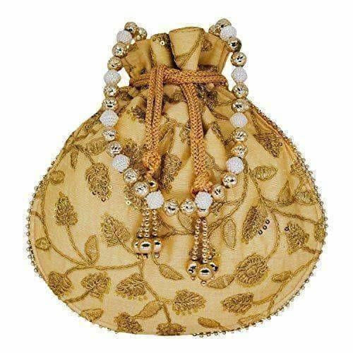 Ethnic Silk Potli bag Clutch Batwa Pouch with Embroidery and Metal Bead work Gift For Women - Distacart