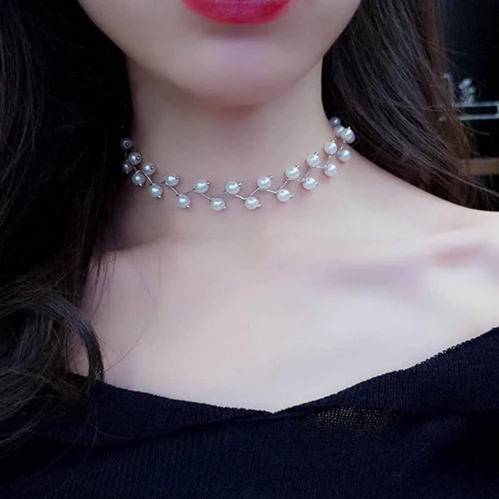 Silver-Toned Alloy Denty Look Pearl Necklace - The Pari