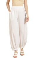 Juniper Women's White Solid Cotton Flex Dhoti Style Pants