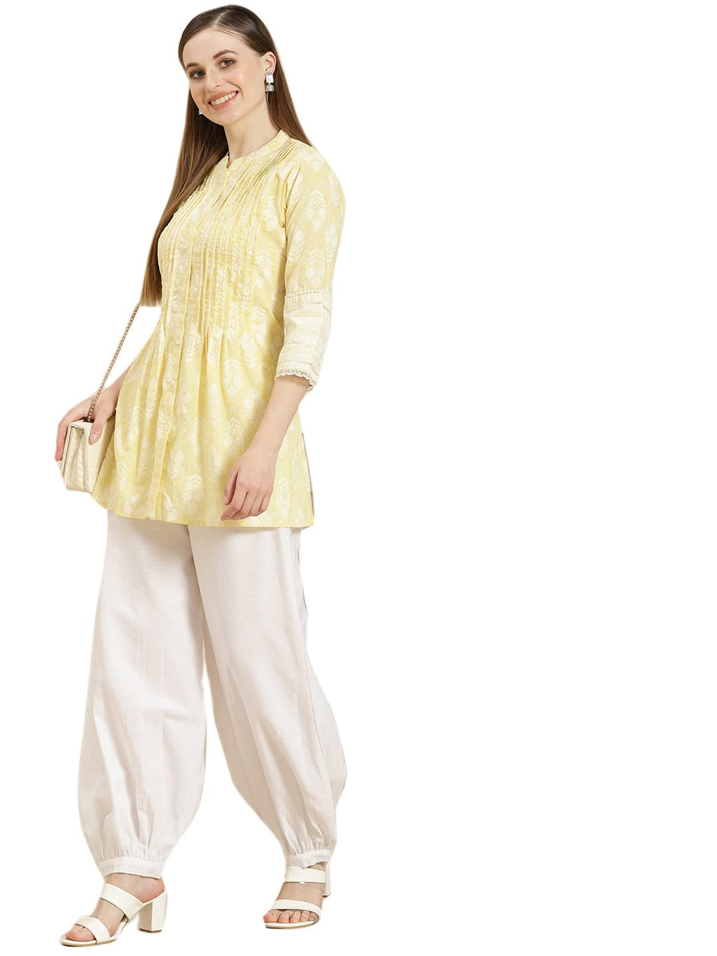 Juniper Women's White Solid Cotton Flex Dhoti Style Pants
