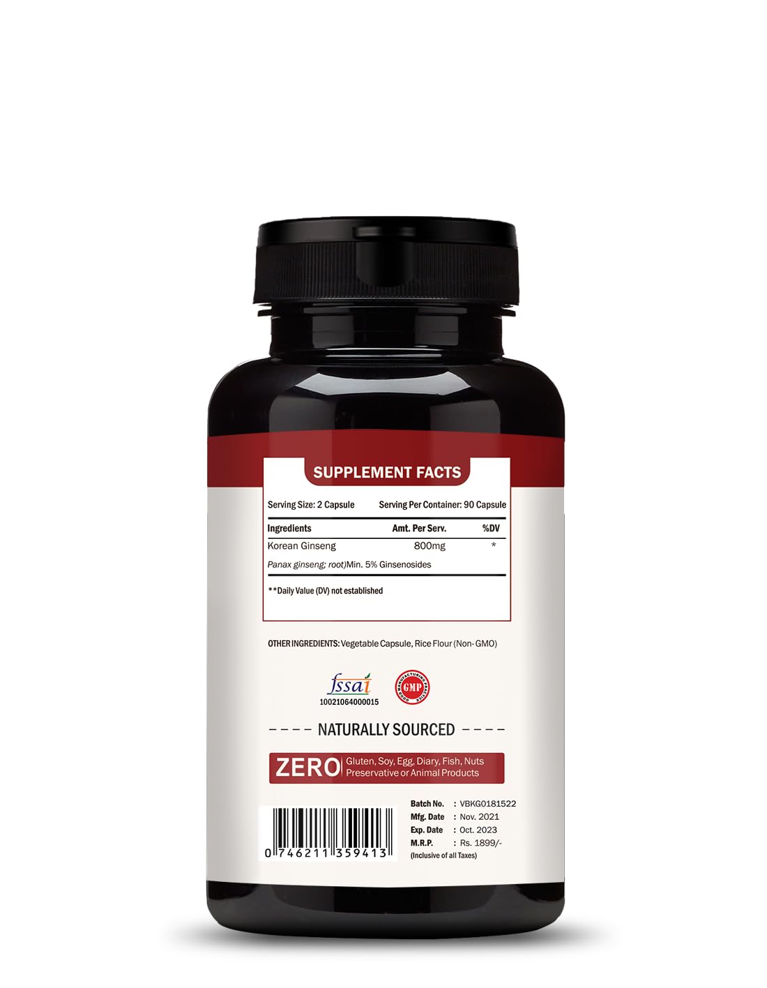 Vokin Biotech Korean Ginseng 90 Veg Capsules,Supports Energy, Vitality & Strength, For Men & Women