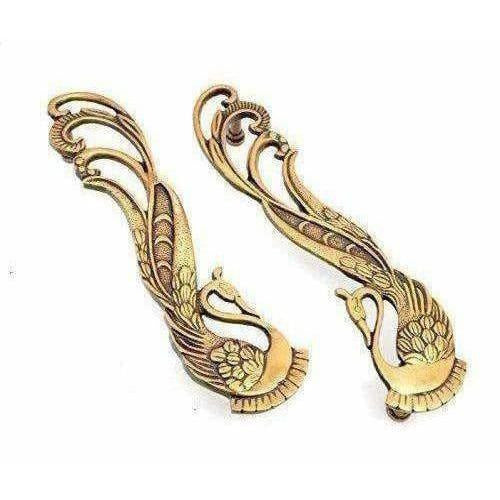 Peacock Design Brass Door Handle Pair (2 pcs)