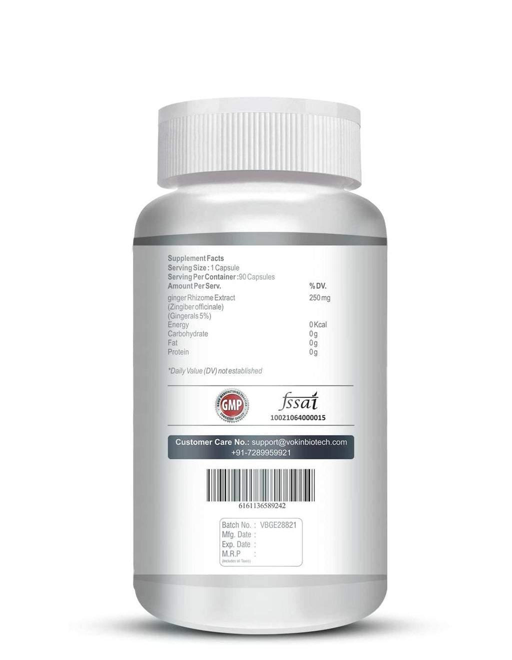 Vokin Biotech Ginger Extract 5% Gingerols Natural Digestion Supplement - Improve Gastrointestinal Health Veg Capsules