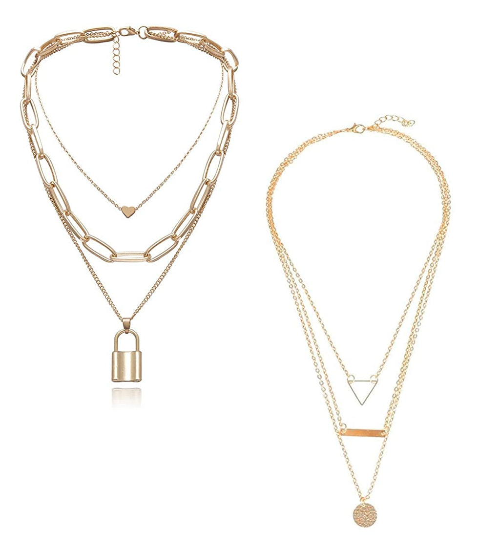 Gold-Toned Alloy Set Of 2 Multi Layer Designer Necklace - The Pari