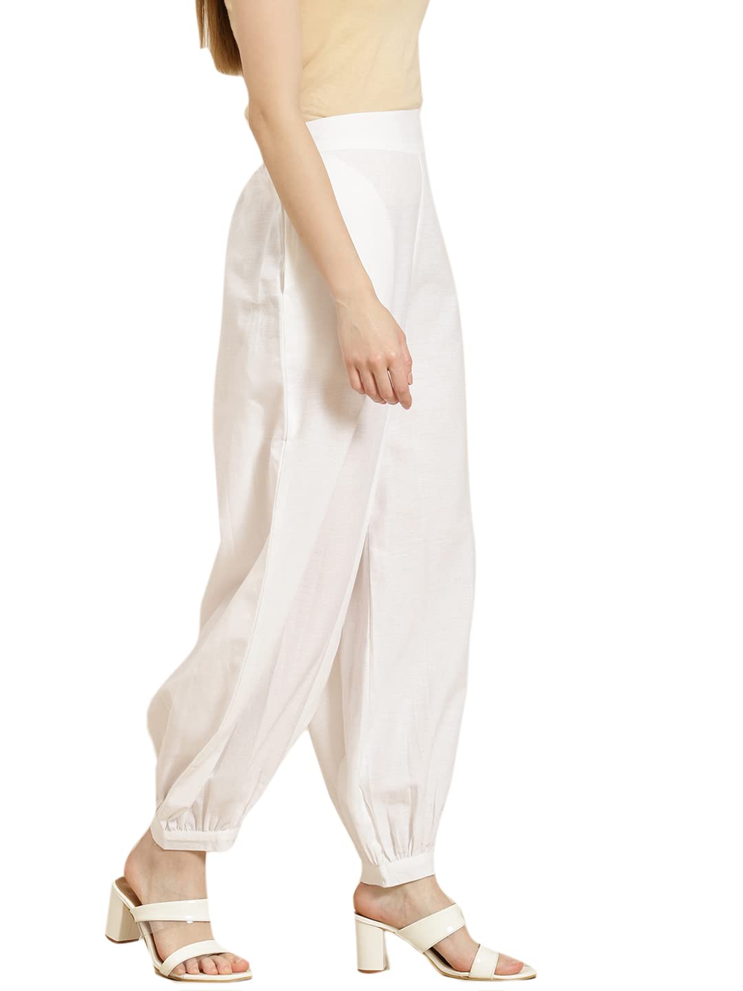 Juniper Women's White Solid Cotton Flex Dhoti Style Pants