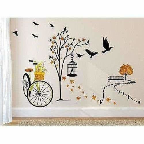 Wall Sticker for Living Room(Ride Through Nature, Ideal Size on Wall : 140 cm x 100 cm),Multicolour
