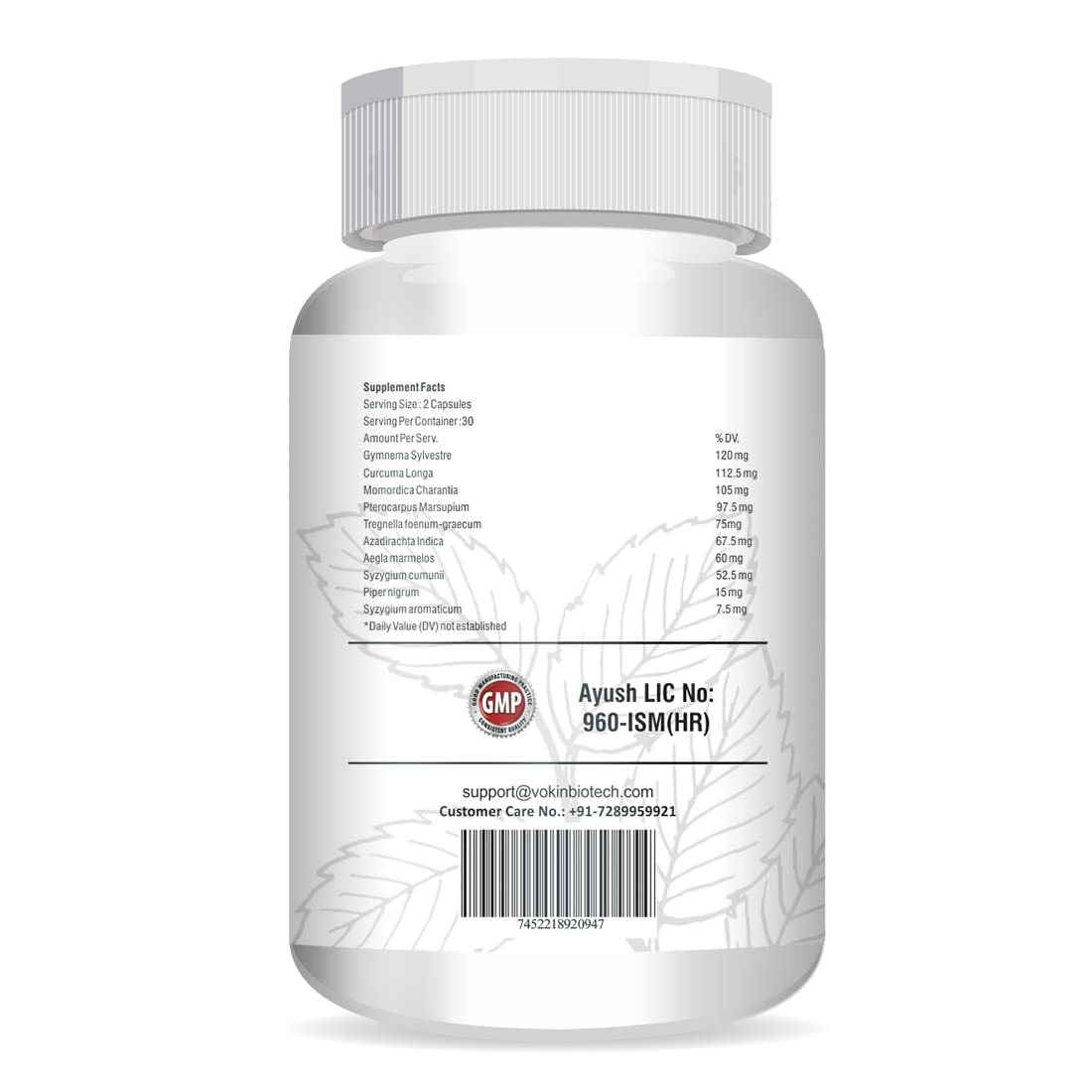 Vokin Biotech Herbal Insulux Gymnema Sylvestre for Diabetes Control 750mg (60 Capsules), 200 grams
