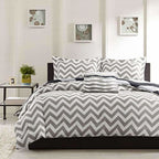 Cotton Double Bedsheet with 2 Pillow Covers - Modern White and Grey - Distacart