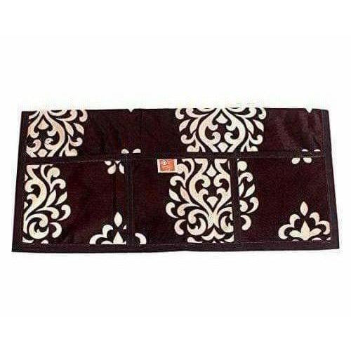 Floral Design Fridge Top Cover with 6 Utility Pockets - Brown Color