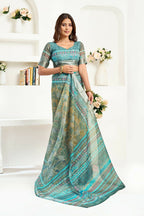 Joban Fashion Petrol Ethinic Motifs Linen Ready To Wear Saree With Unstitched Blouse - Distacart