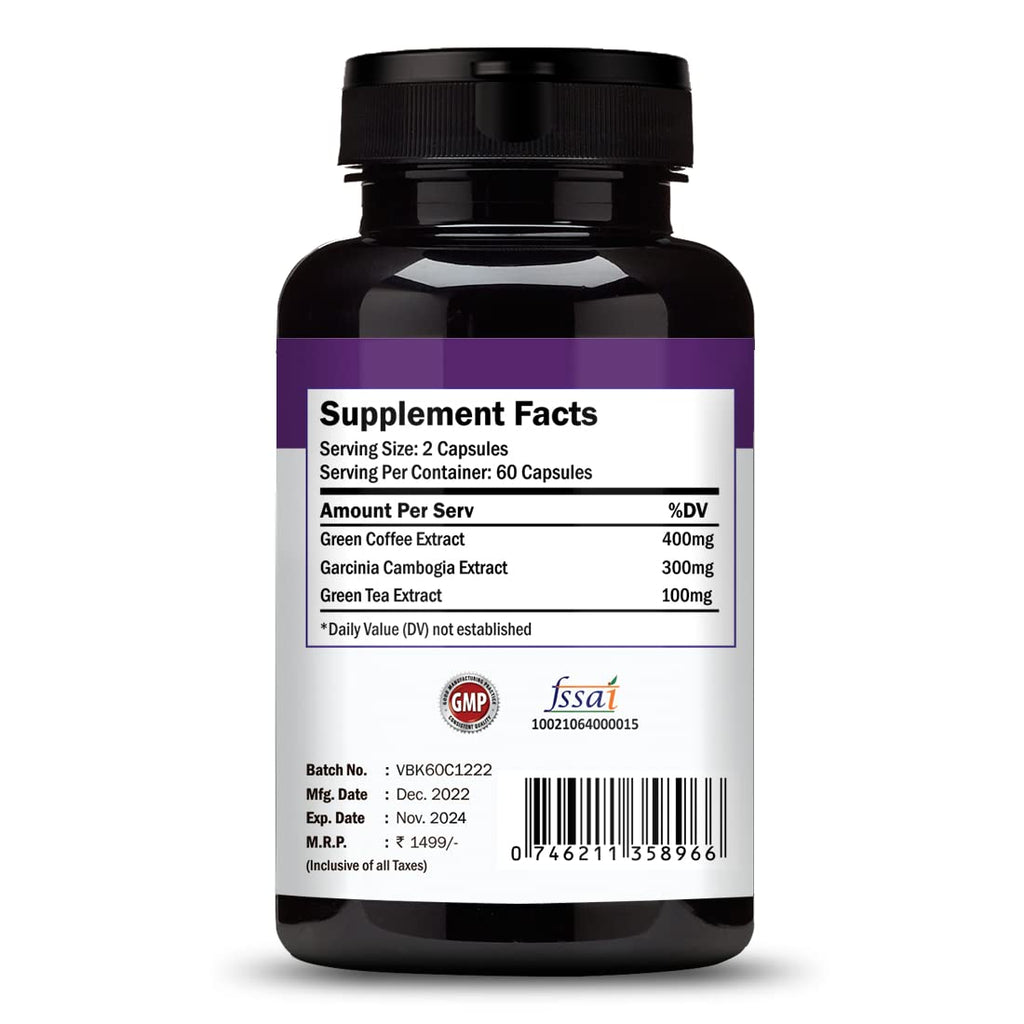 Vokin Biotech Keto Advanced with Green Coffee Extract For Weight Management | Appetite Control Supplement for Men & Women Capsules (Black)