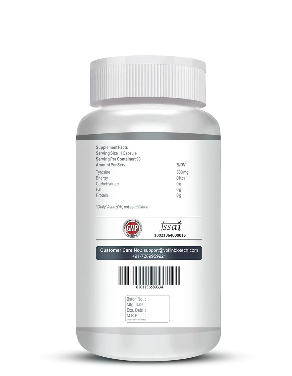 Vokin Biotech L-Tyrosine 500mg- Support Cognitive Health May Reduce Effect Of Stress & fatigue-