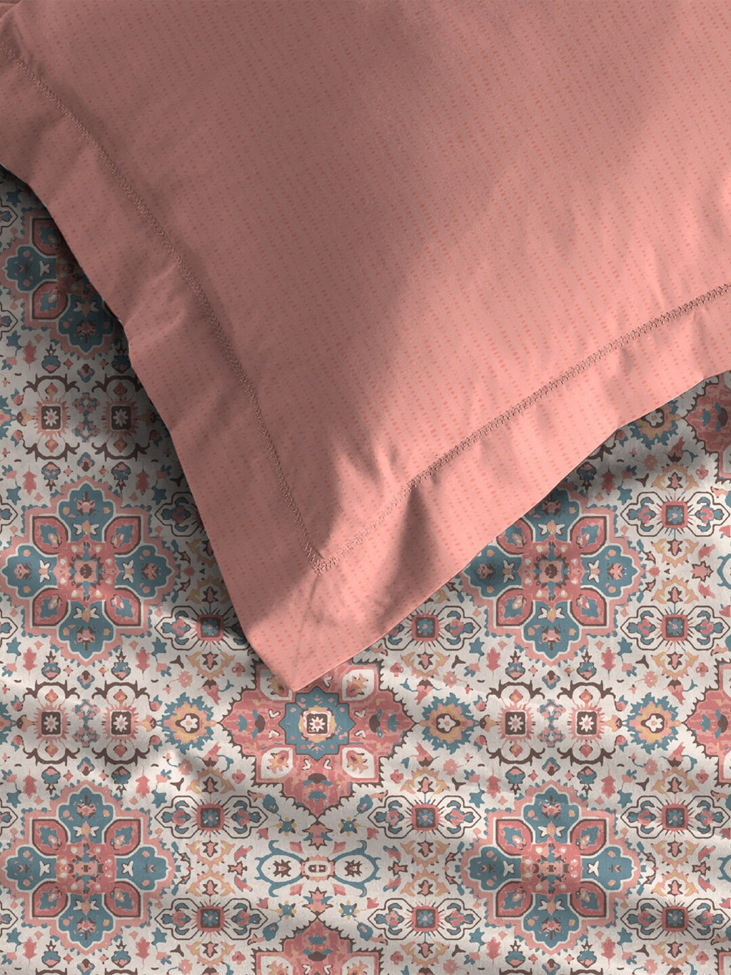 MYTRIDENT Dusk and Dawn Pink Ethnic Motifs Cotton 144 TC Single Bedsheet with 1 Pillow Cover