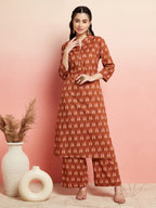 Aks Ikat Printed Pure Cotton Straight Kurta With Palazzos