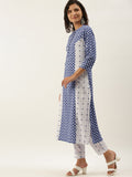 Sangria Women White Ethnic Motifs Printed Panelled Pure Cotton Kurta with Trousers