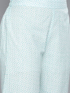 HERE&NOW Women Turquoise Blue Floral Printed Pure Cotton Kurta with Palazzos & With Dupatta